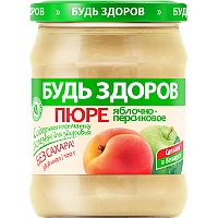 Пюре яблочно-персиковое «Будь здоров» в большой банке